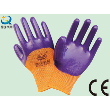 13G Nitrile Orange Polyester Shell, Purple Nitrile 3/4 Coated, Work Glove (N6036)